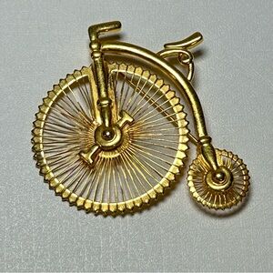 Vintage Monet Gold Bicycle Brooch Pin Nostalgic High Wheel Bike Unicycle